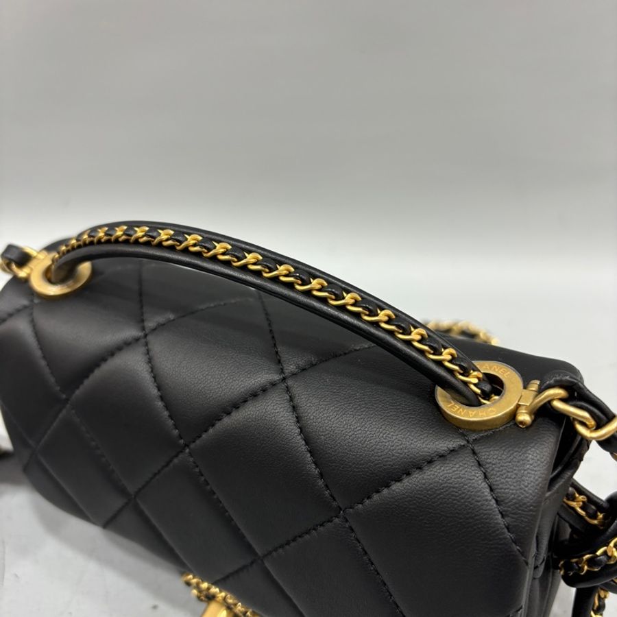Chanel AS5298黑羊皮19系列金釦皮穿鏈Handle肩背包 斜背包Coco 17*-11