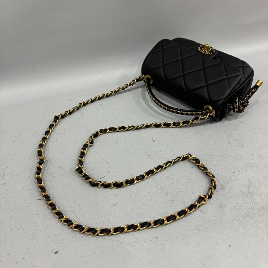 Chanel AS5298黑羊皮19系列金釦皮穿鏈Handle肩背包 斜背包Coco 17*-12