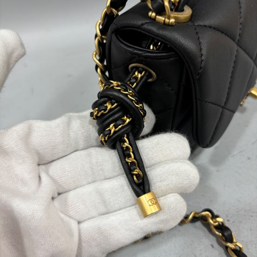 Chanel AS5298黑羊皮19系列金釦皮穿鏈Handle肩背包 斜背包Coco 17*-13