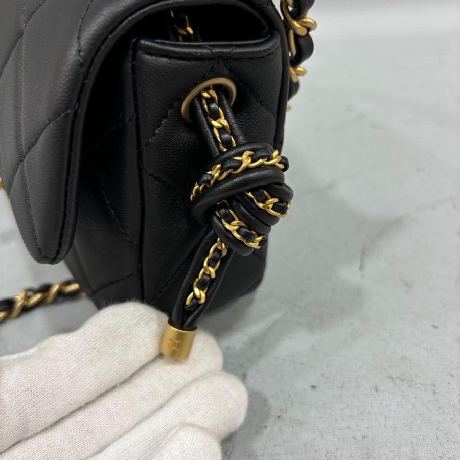 Chanel AS5298黑羊皮19系列金釦皮穿鏈Handle肩背包 斜背包Coco 17*-14