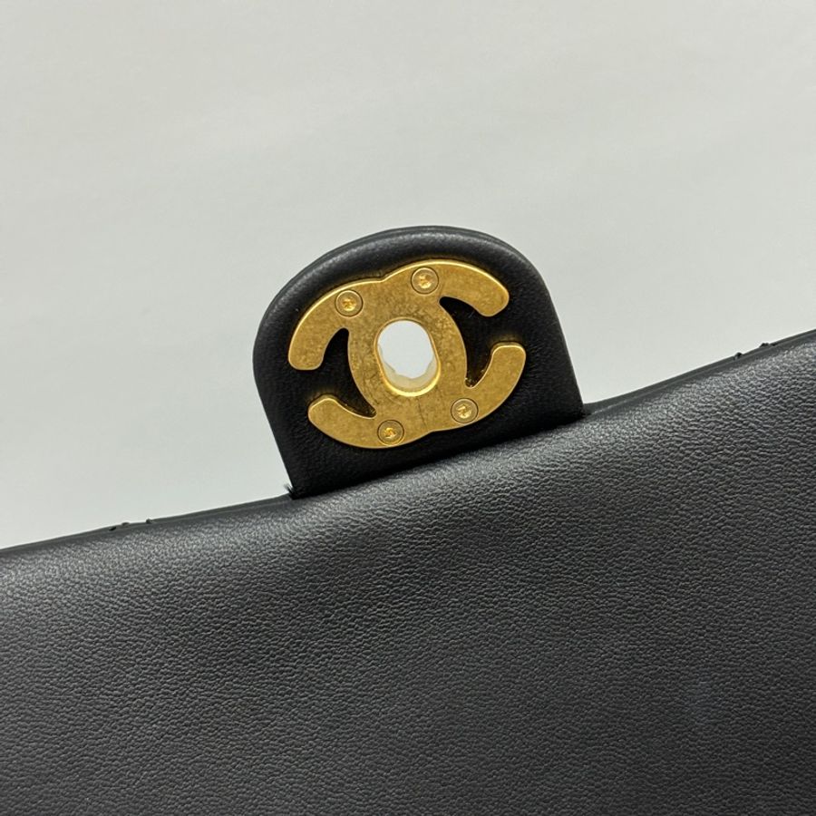 Chanel AS5298黑羊皮19系列金釦皮穿鏈Handle肩背包 斜背包Coco 17*-16