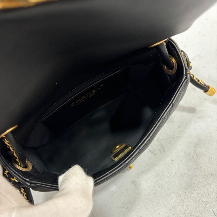 Chanel AS5298黑羊皮19系列金釦皮穿鏈Handle肩背包 斜背包Coco 17*-18