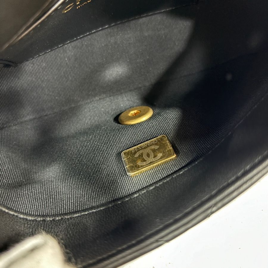Chanel AS5298黑羊皮19系列金釦皮穿鏈Handle肩背包 斜背包Coco 17*-22