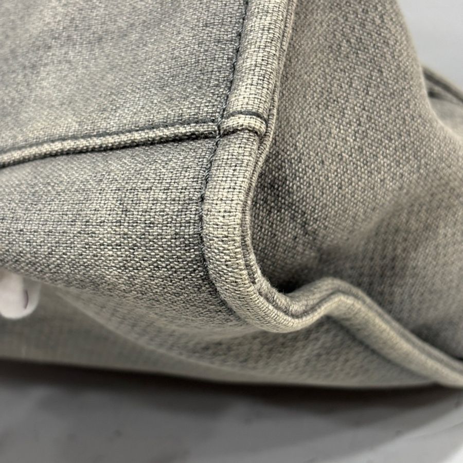 Chanel A67001灰白黑麻棉銀鍊沙灘包 托特包 肩背包-7