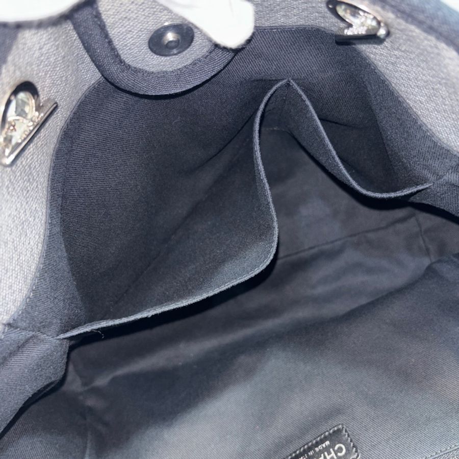Chanel A67001灰白黑麻棉銀鍊沙灘包 托特包 肩背包-19