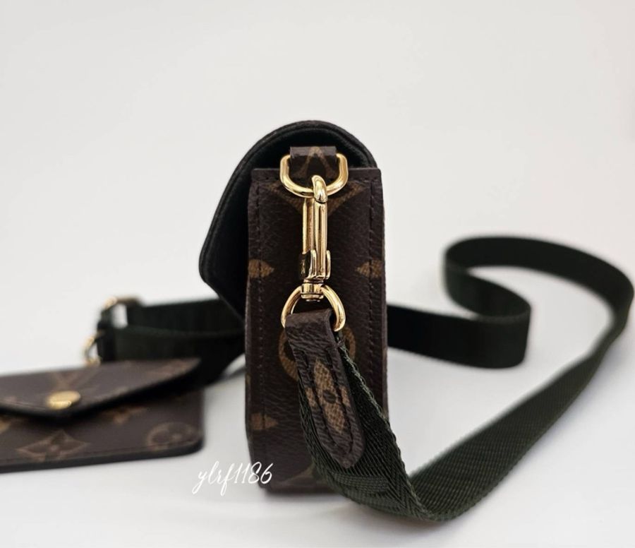 ❣LV 原花拼綠背帶二合一下蓋側背包-1