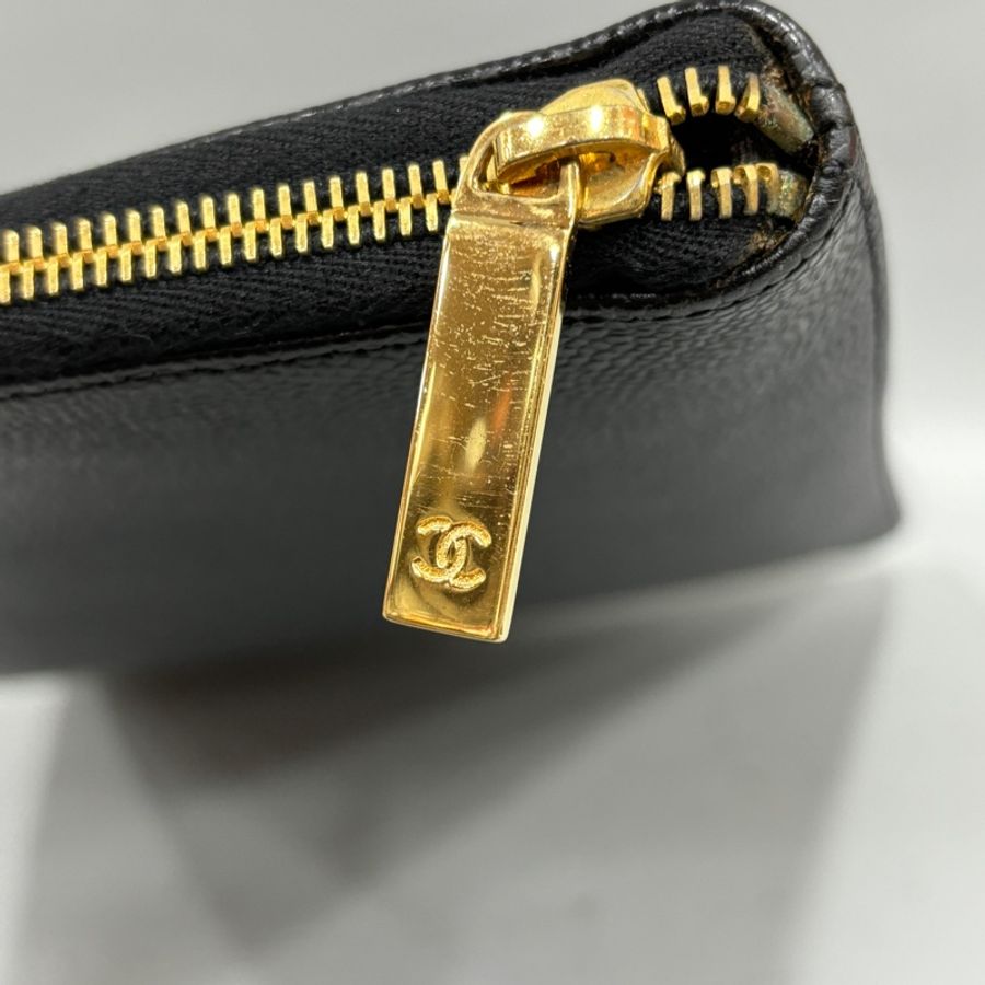 Chanel黑荔枝皮縫線logo手拿包A4資料夾 ipad包-10