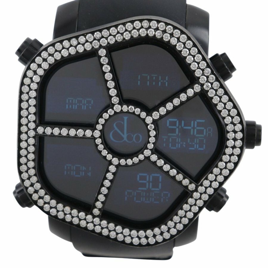 JACOB & CO 5 時區幽靈手錶 GMT JC-GST-WHD 不鏽鋼 x 橡膠黑石英數位顯示錶盤男款-0