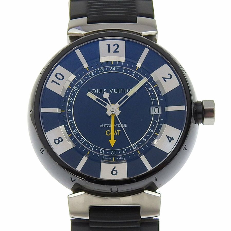 Louis Vuitton Tambour GMT 手錶 Q113K 不鏽鋼 x 橡膠 自動黑色錶盤男式-0