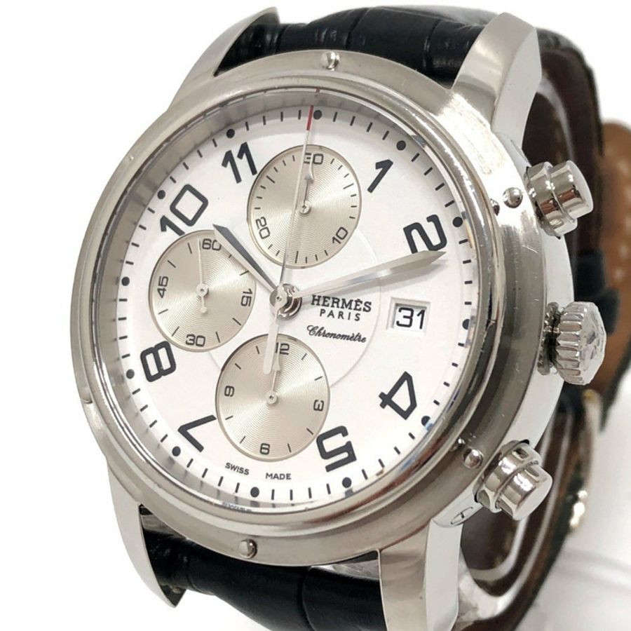 HERMES CP1.910 Clipper Chrono 自動計時碼錶日期腕錶 SS 男士銀色-1