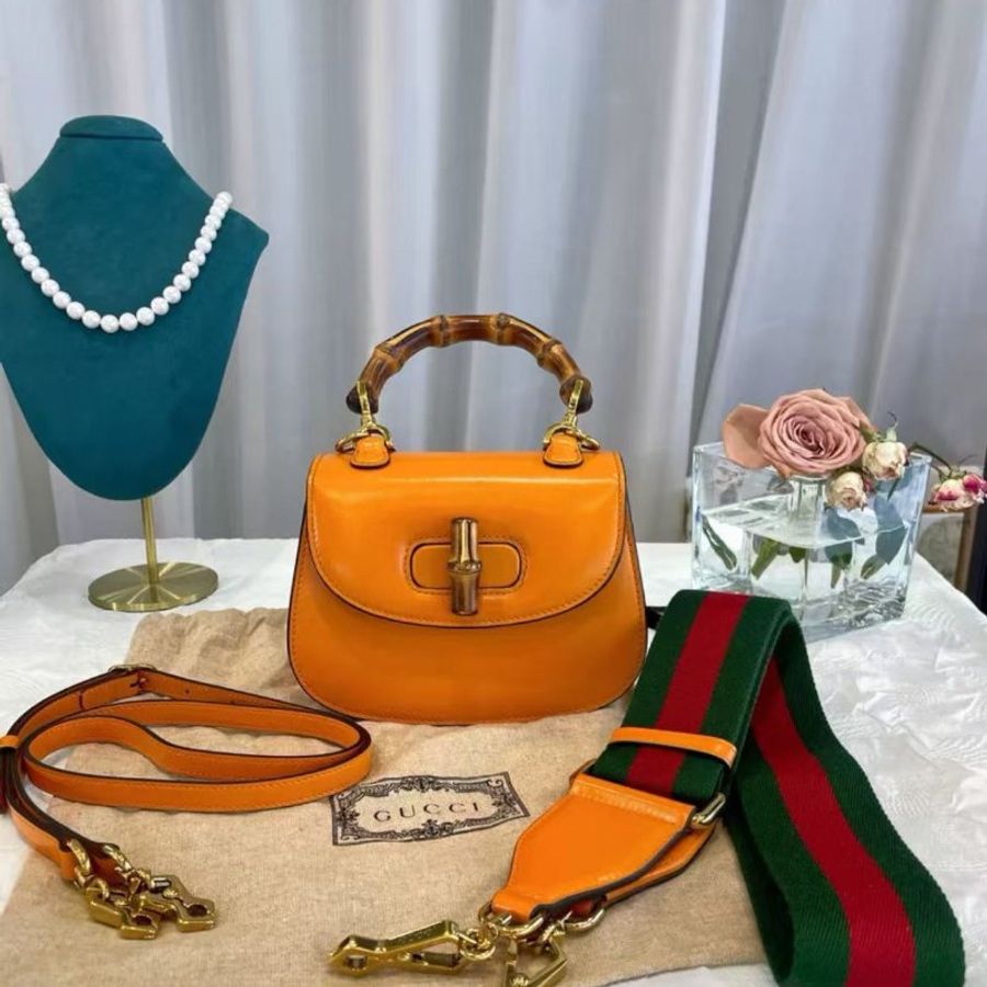 Gucci Bamboo 1947系列 竹節迷你手提包 686864 橘色 99新 配件塵袋-1