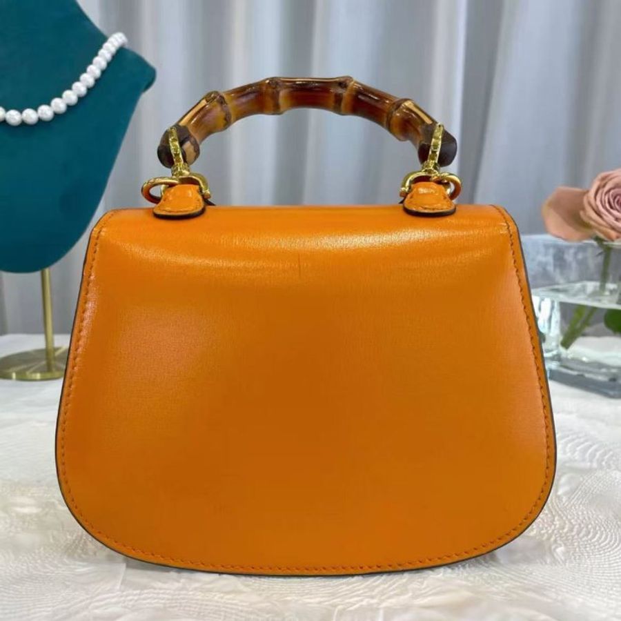 Gucci Bamboo 1947系列 竹節迷你手提包 686864 橘色 99新 配件塵袋-3