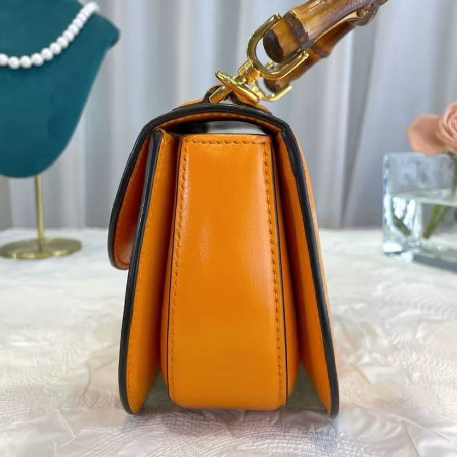 Gucci Bamboo 1947系列 竹節迷你手提包 686864 橘色 99新 配件塵袋-4