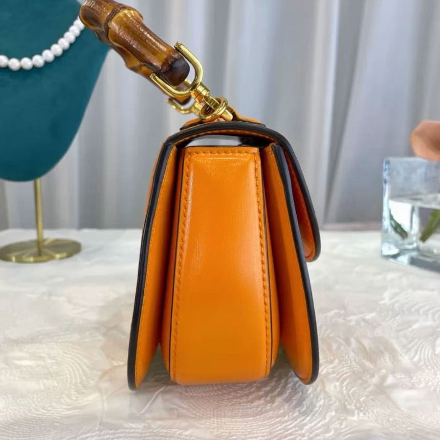 Gucci Bamboo 1947系列 竹節迷你手提包 686864 橘色 99新 配件塵袋-5