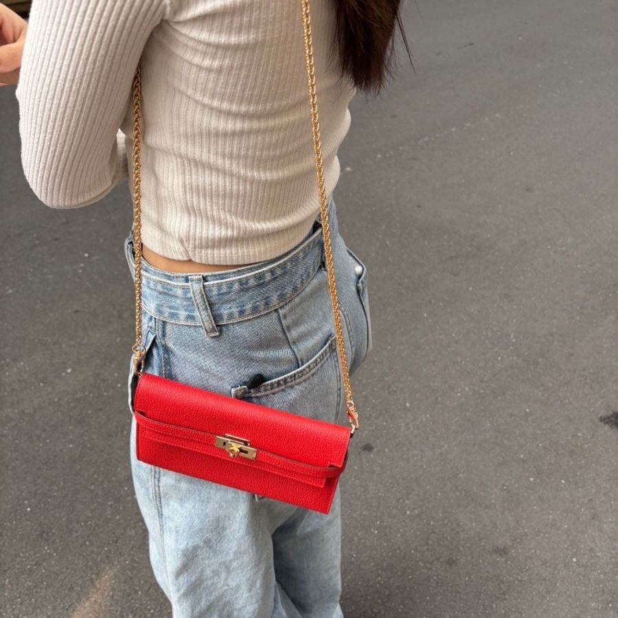 Hermes 金釦紅色山羊皮 kelly 長夾-2