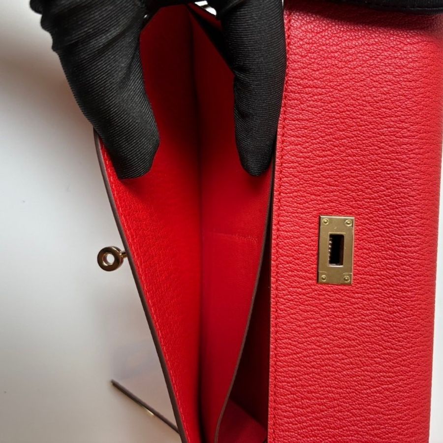 Hermes 金釦紅色山羊皮 kelly 長夾-6
