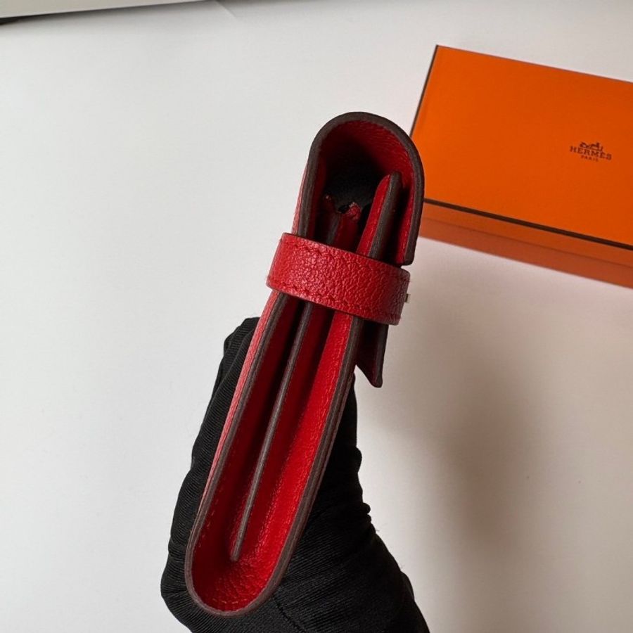 Hermes 金釦紅色山羊皮 kelly 長夾-14