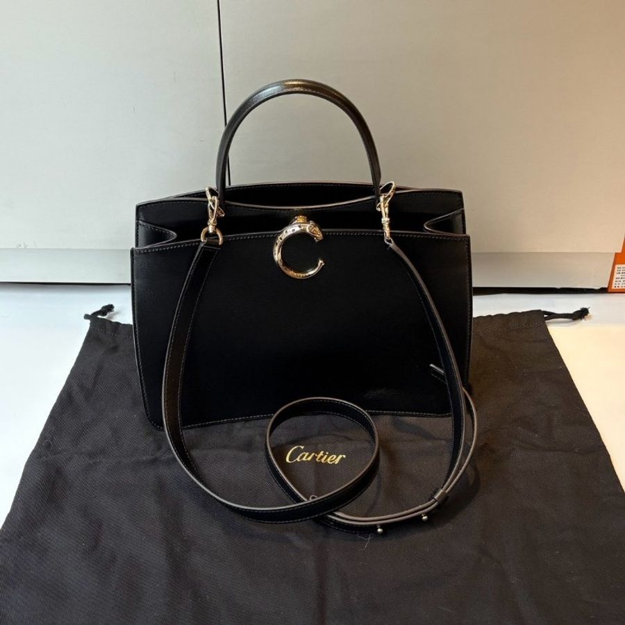 Cartier 美洲豹系列 黑皮典雅兩用包-9