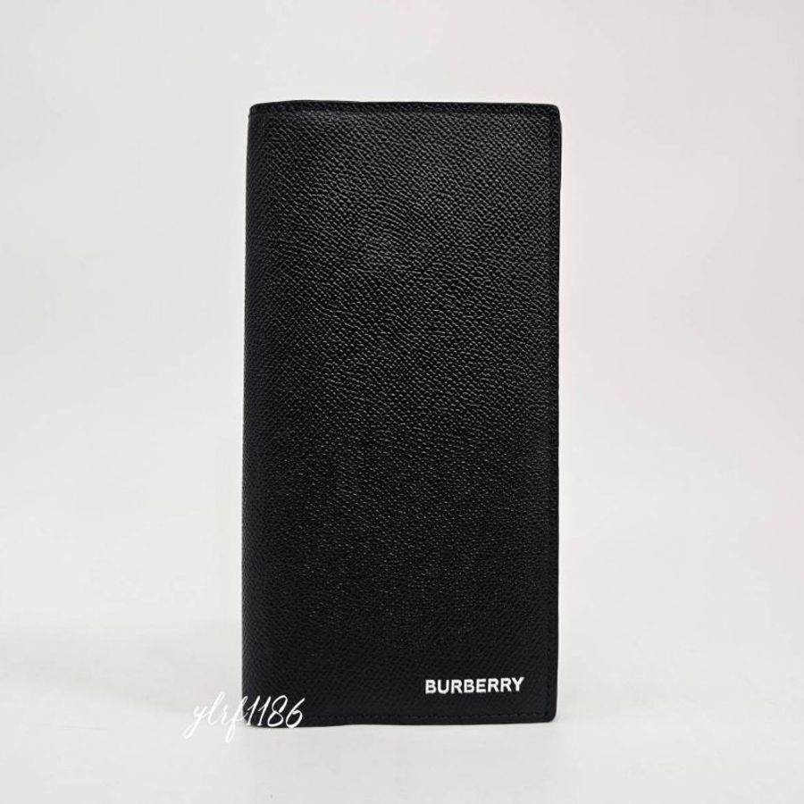 ❣Burberry 黑牛皮銀字母Logo16卡內拉鍊零錢袋對開長夾-0
