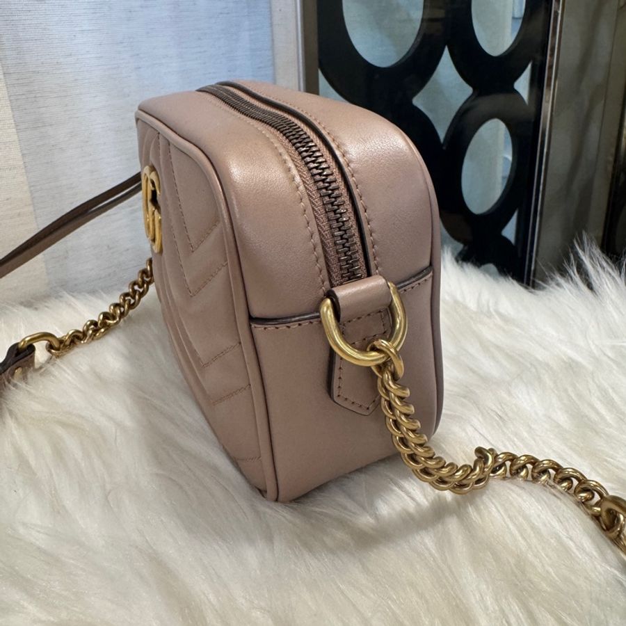 Gucci Marmont Mini 藕粉霧金相機包 18CM-1