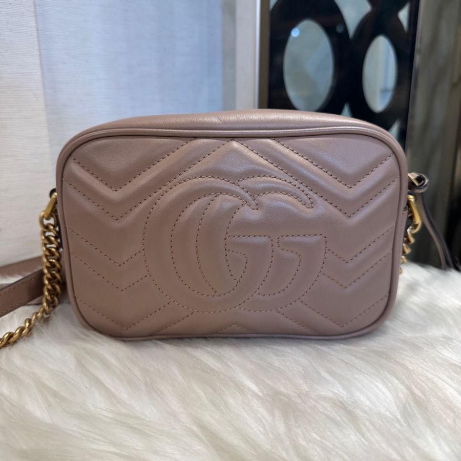 Gucci Marmont Mini 藕粉霧金相機包 18CM-2