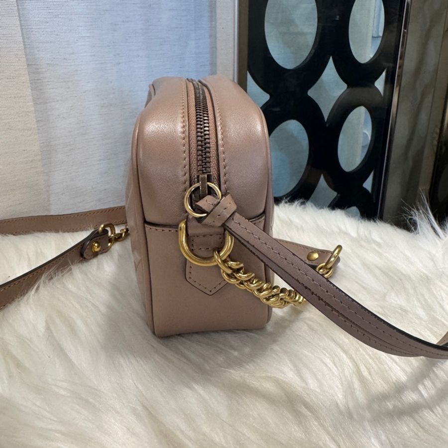 Gucci Marmont Mini 藕粉霧金相機包 18CM-3