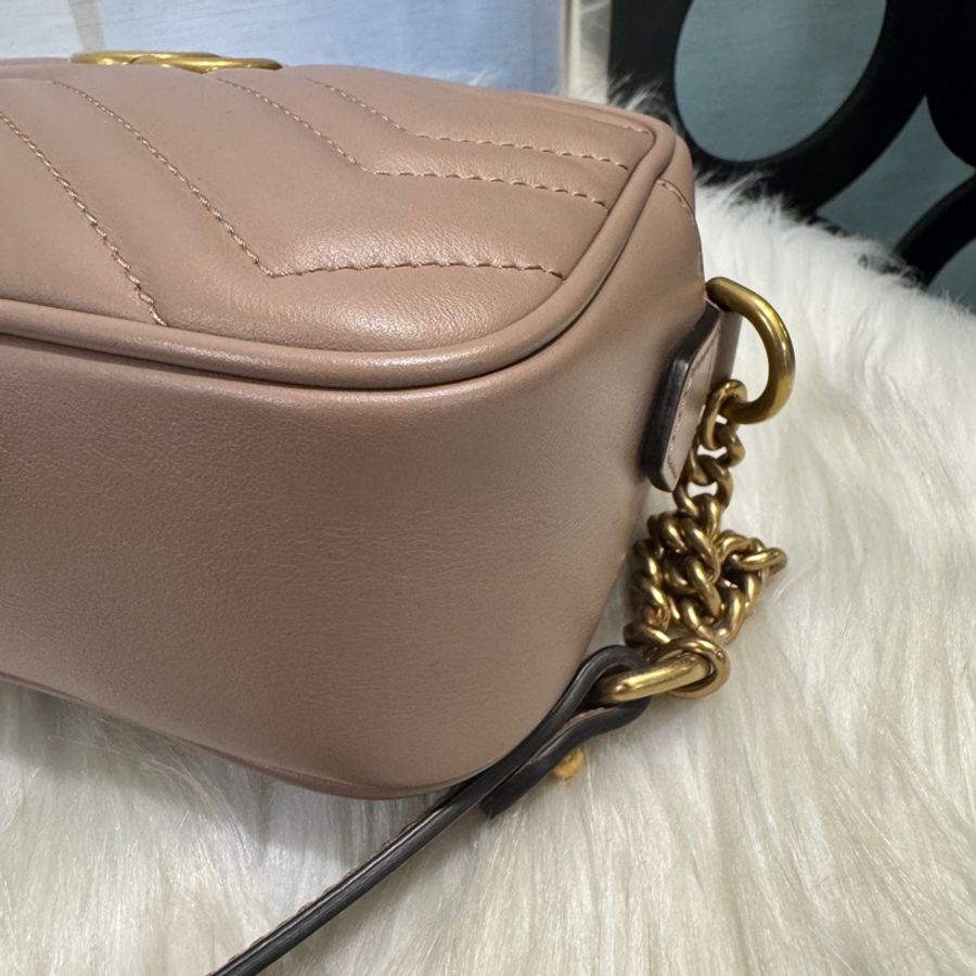 Gucci Marmont Mini 藕粉霧金相機包 18CM-7