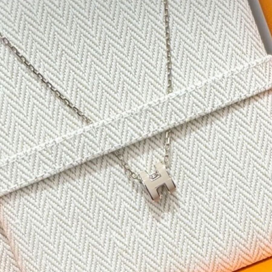 Hermes 愛馬仕 Mini Pop H奶茶色 銀釦項鍊-8
