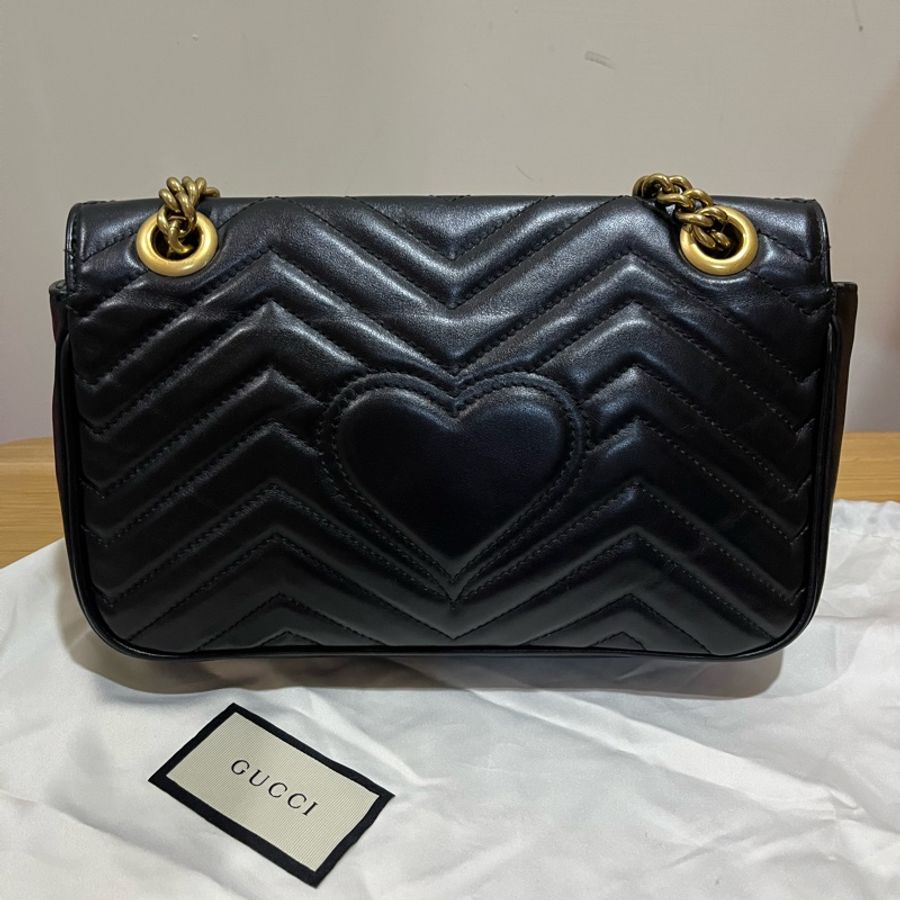 Gucci 古馳 GG marmont 馬蒙 26 中號 黑金 牛皮-6