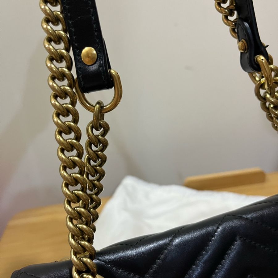 Gucci 古馳 GG marmont 馬蒙 26 中號 黑金 牛皮-11