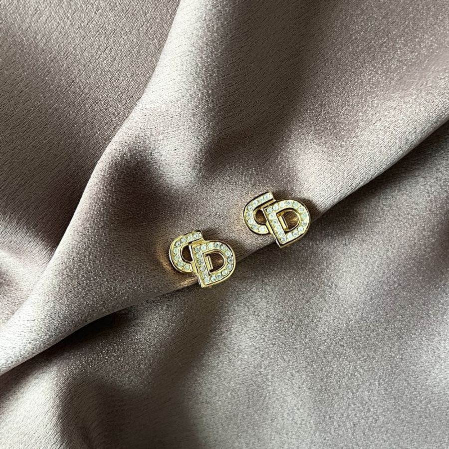 Dior鍍金經典CD水晶耳夾耳環 極美品 日本中古vintage-6