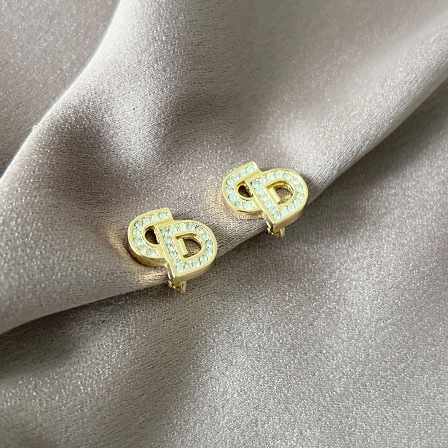 Dior鍍金經典CD水晶耳夾耳環 極美品 日本中古vintage-7