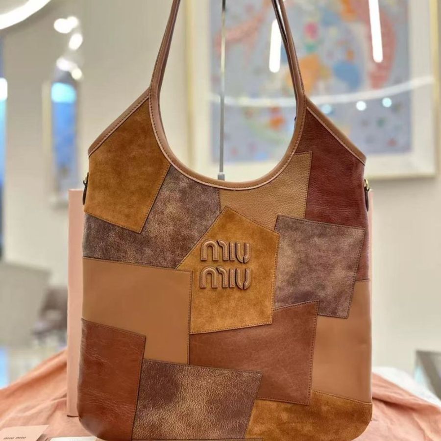MIU MIU IVY 皮革拼貼 Tote包 全新閒置 附塵袋-1