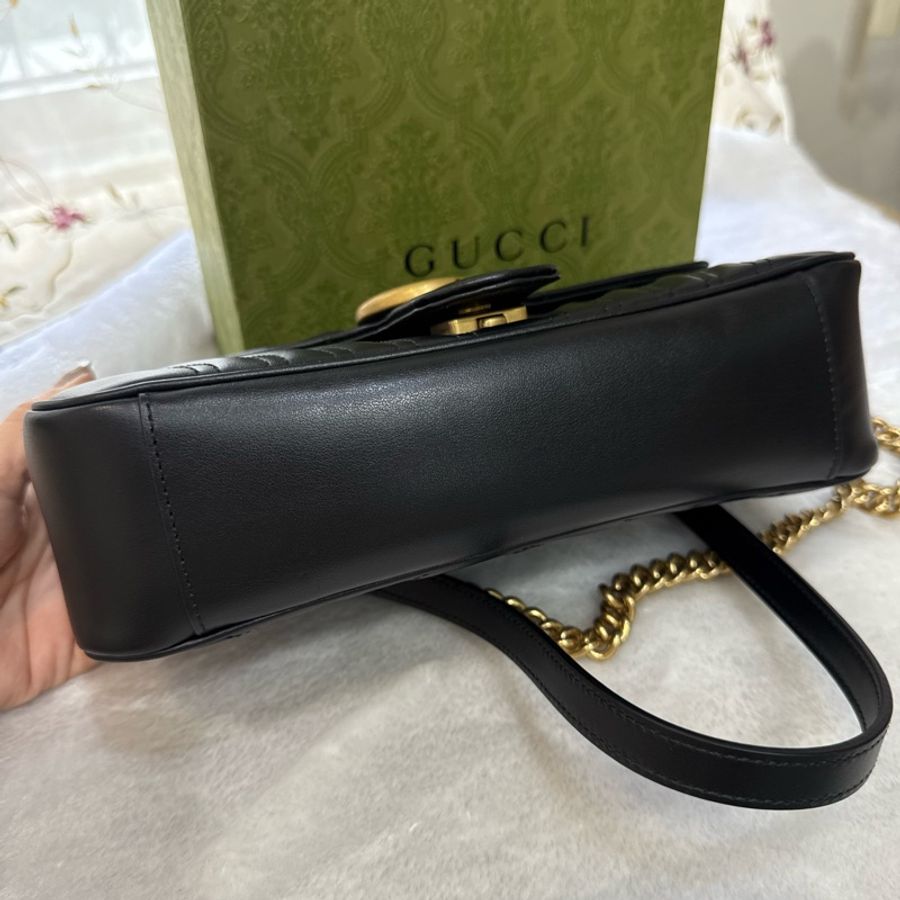 GUCCI GG Marmont matelasse 仿舊金色雙G LOGO肩/斜背包-11