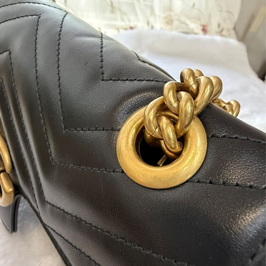 GUCCI GG Marmont matelasse 仿舊金色雙G LOGO肩/斜背包-15