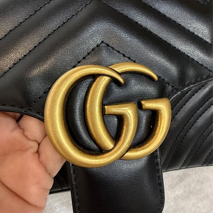 GUCCI GG Marmont matelasse 仿舊金色雙G LOGO肩/斜背包-16