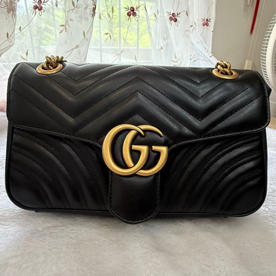 GUCCI GG Marmont matelasse 仿舊金色雙G LOGO肩/斜背包-0