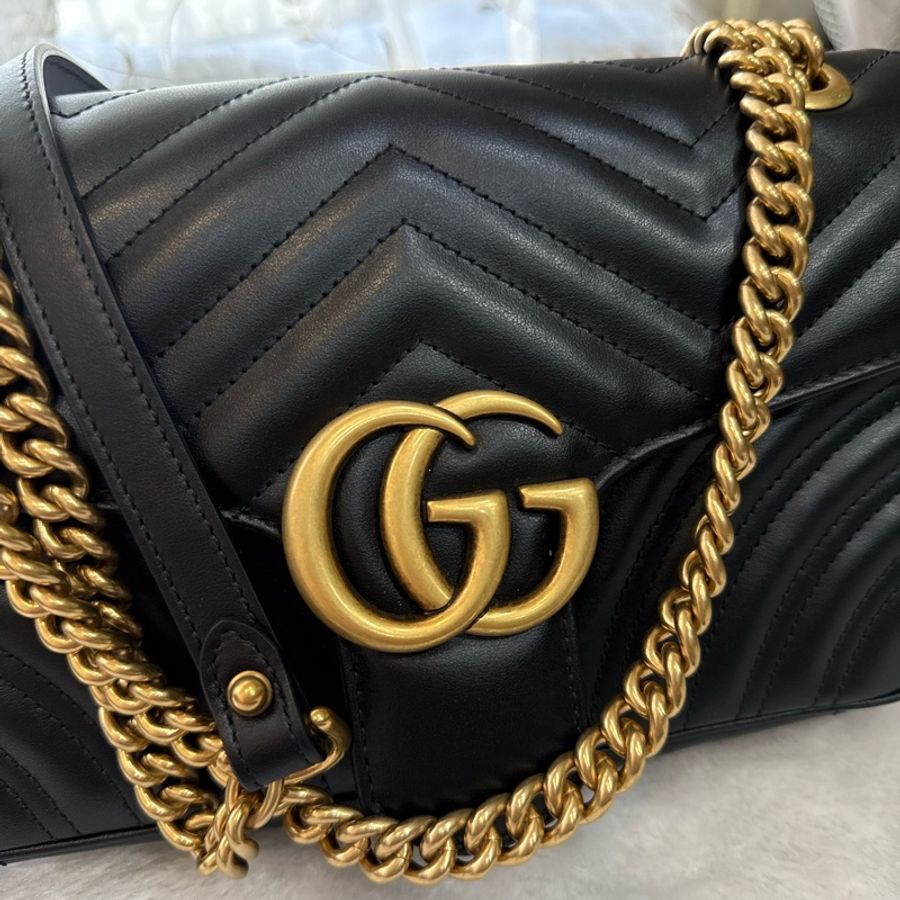 GUCCI GG Marmont matelasse 仿舊金色雙G LOGO肩/斜背包-18