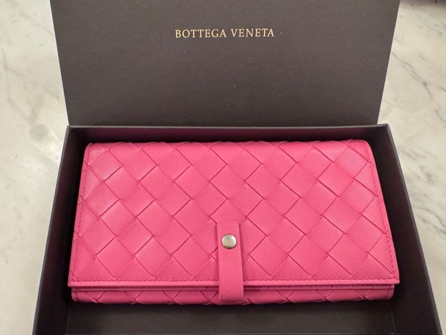 BOTTEGA VEENETA粉紅色編織長夾-5