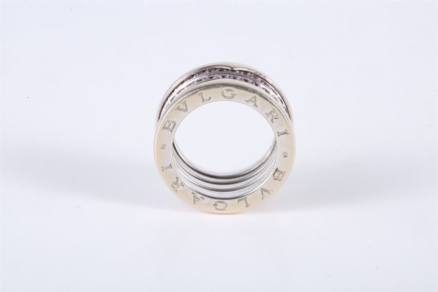 BVLGARI(寶格麗) B.ZERO1 彈簧戒指 四圈鑽 18K白金/鑽石 52-1