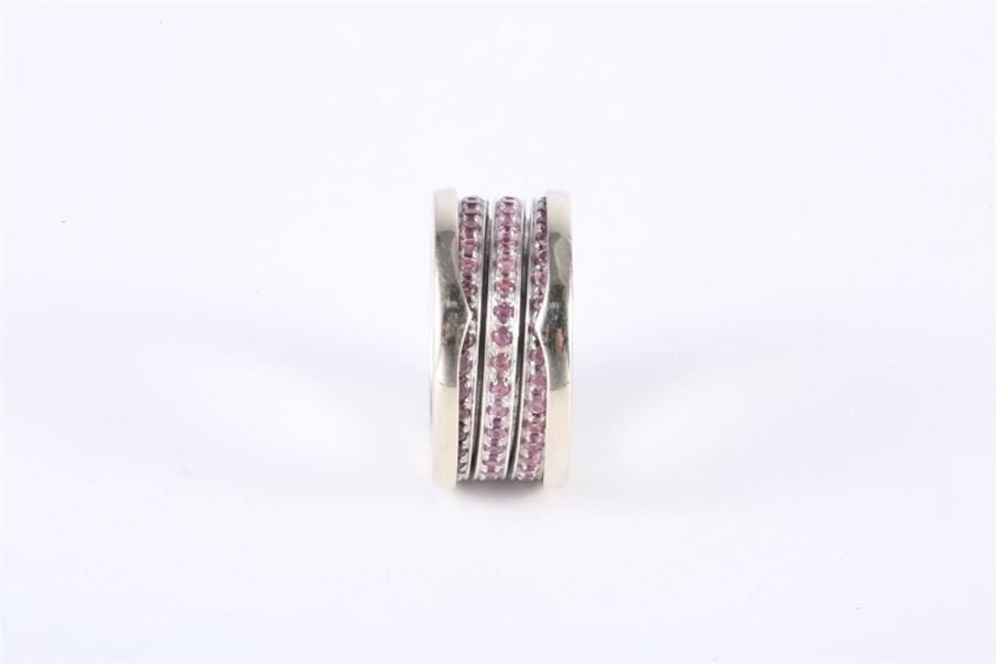 BVLGARI(寶格麗) B.ZERO1 彈簧戒指 四圈鑽 18K白金/鑽石 52-2
