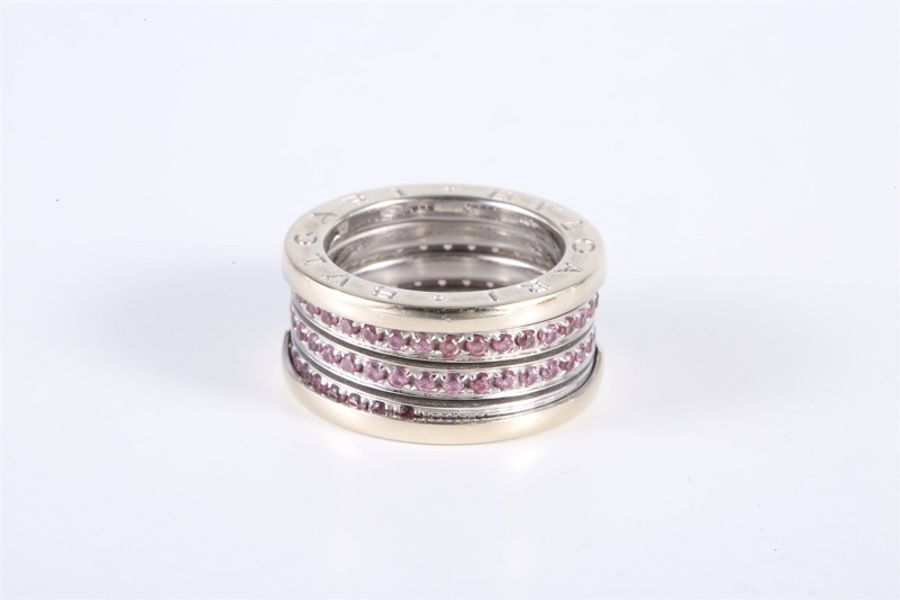 BVLGARI(寶格麗) B.ZERO1 彈簧戒指 四圈鑽 18K白金/鑽石 52-3