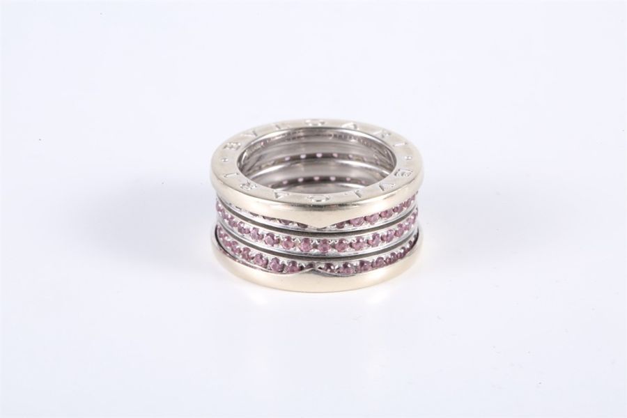 BVLGARI(寶格麗) B.ZERO1 彈簧戒指 四圈鑽 18K白金/鑽石 52-4