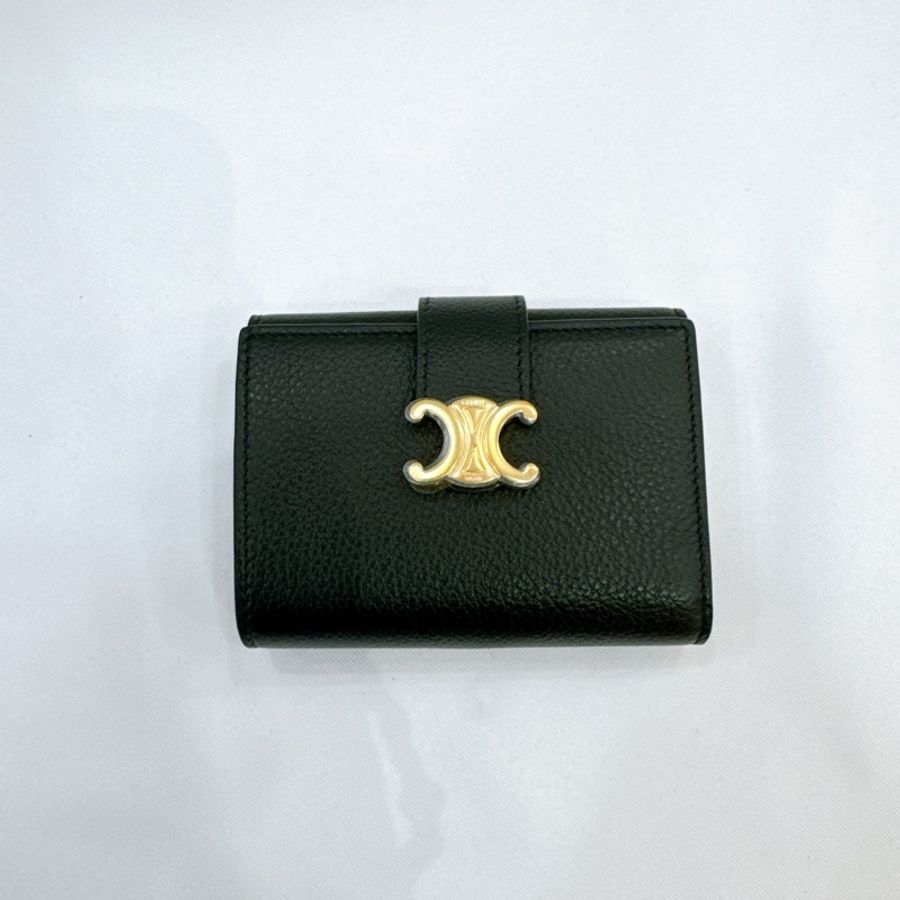 莉亞精品♡Celine 新款小凱旋門三折短夾 黑 全新-0