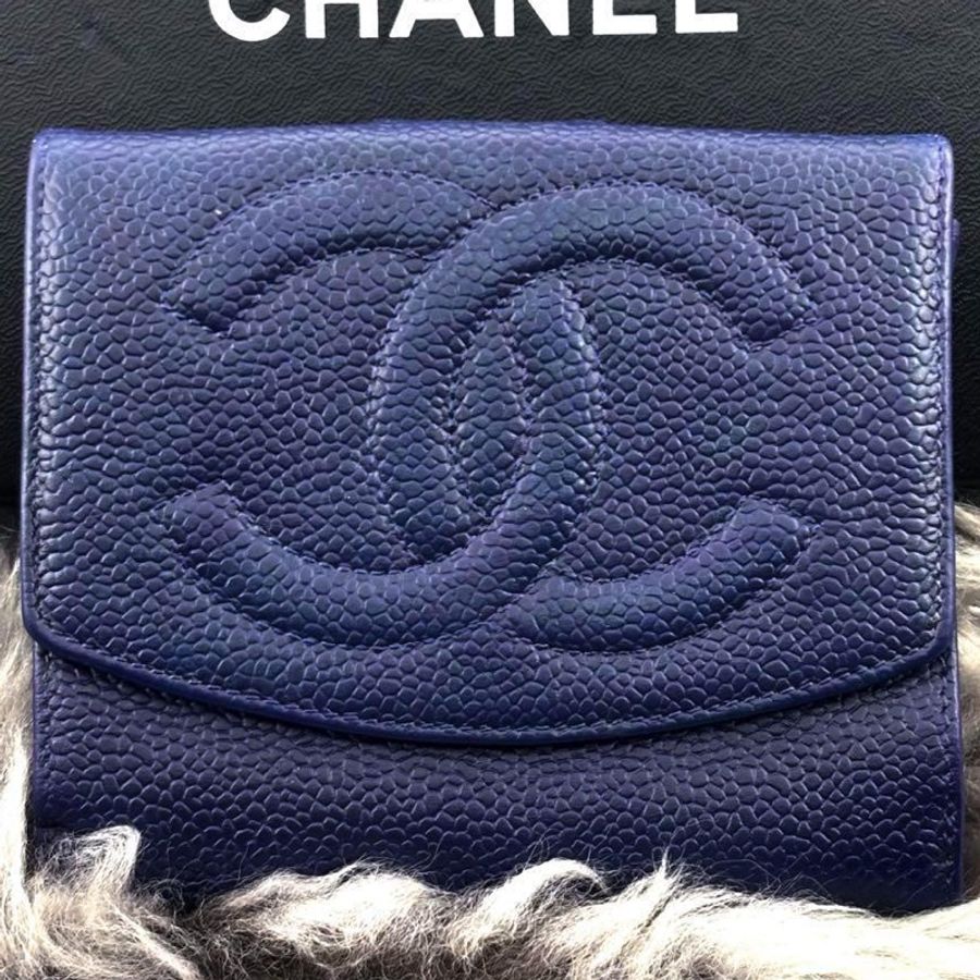 💝FuFu.Style ⟡.·* Chanel 稀有深藍紫色短夾錢包-10