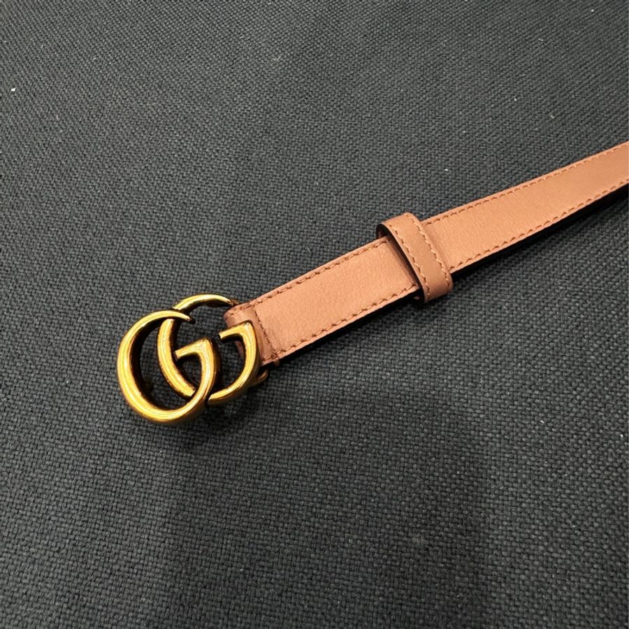 Gucci marmot 奶茶色小logo細版皮帶 75-2