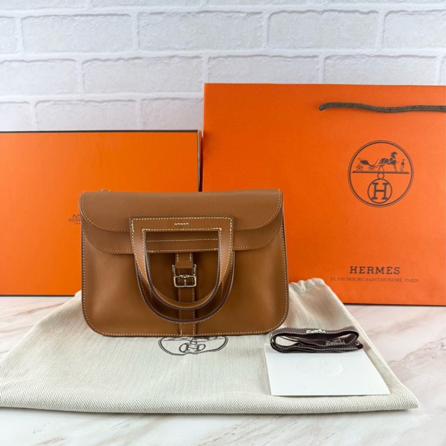 愛馬仕 Hermès Mini HALZAN金棕 銀釦-0