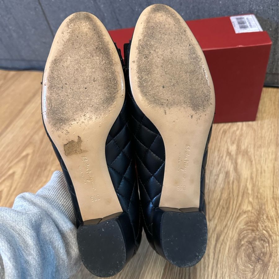 正品salvatore ferragamo 黑色經典低跟鞋-3