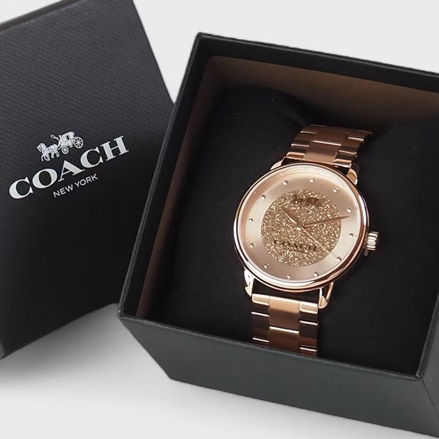 全新現貨 COACH Grand 流沙金錶盤 經典馬車Logo不鏽鋼女錶-36mm(玫瑰金色)-2