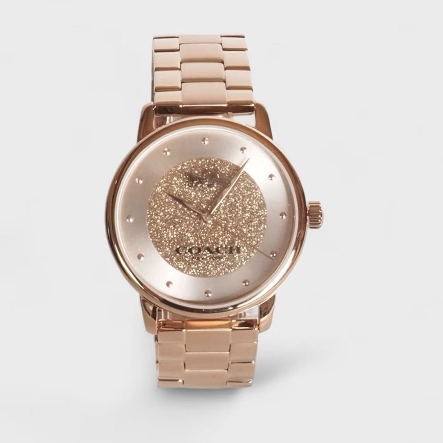 全新現貨 COACH Grand 流沙金錶盤 經典馬車Logo不鏽鋼女錶-36mm(玫瑰金色)-3